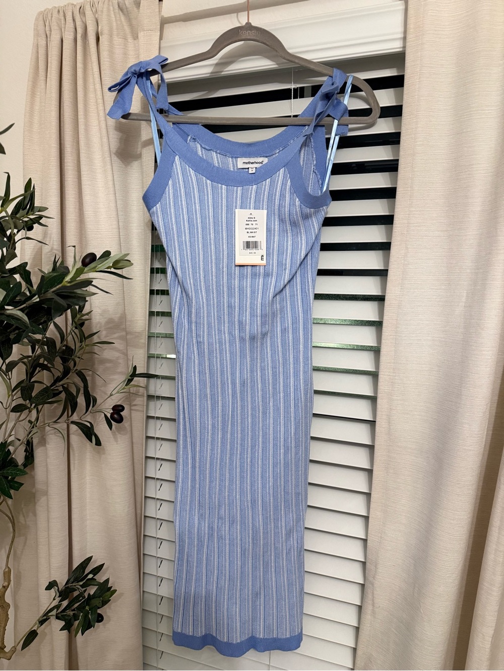 Motherhood Maternity Light Blue & White Striped Tie-Shoulder Midi Dress